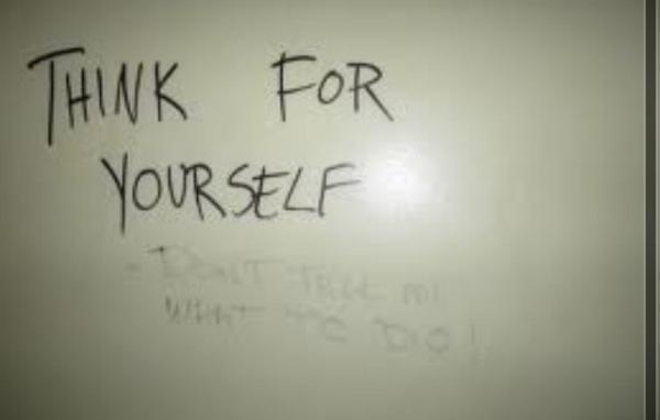 BathroomArtt's tweet photo. Think for yourself, 
DON'T TELL ME WHAT TO DO! http://t.co/2mJQci1p