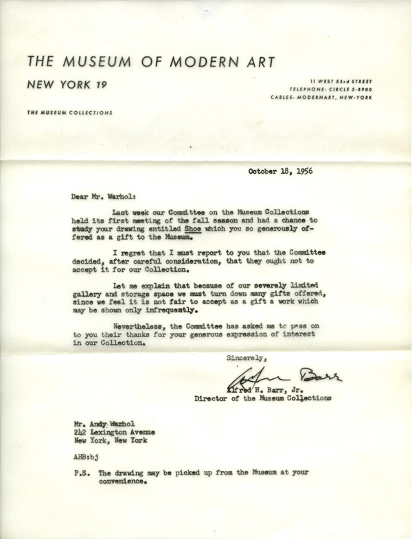 TheArtHistory's tweet image. How Warhol got rejected by the MoMA in 1956