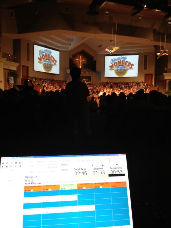 tbrowning's tweet image. My view of the @BartlettBaptist VBS closing session. #playbacktech #ministrymatters #fb
