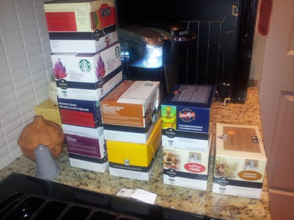 KGarbet's tweet photo. My birthday present from @AJRobbie kcups galore! http://t.co/EYTb7gda