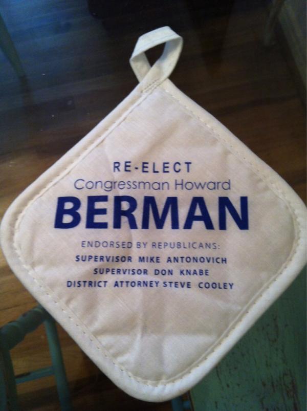 LindaArroz's tweet image. Congressman Howard Berman sent this 2 get my vote. How about reusable shopping tote as billboard? #marketing #fail
