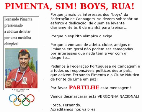 S/ Fernando Pimenta a canoagem masculina não estaria nos Jogos mas, ainda assim, a Federação está contra ele! Pls RT