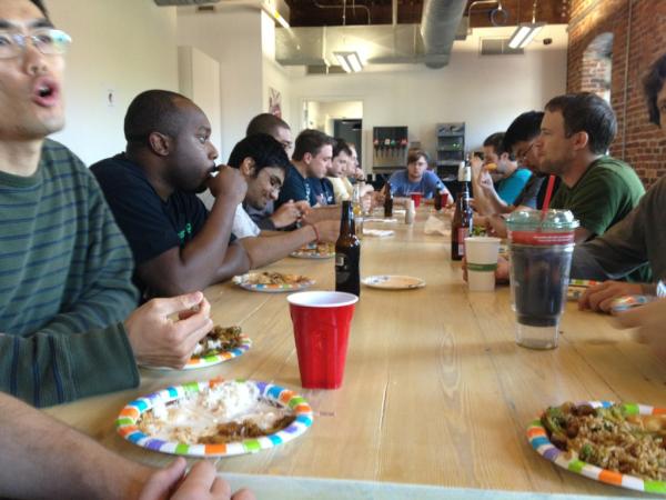 FinishWeekend's tweet image. Titans feasting at the great table after a long day of battle, swapping heroic stories.