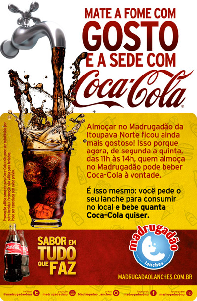 MADRUGADAObnu's tweet photo. Agora você tem mais um motivo para almoçar no Madrugadão. ''Mate a fome com gosto e a sede com Coca Cola''. http://t.co/vSwh1zBV