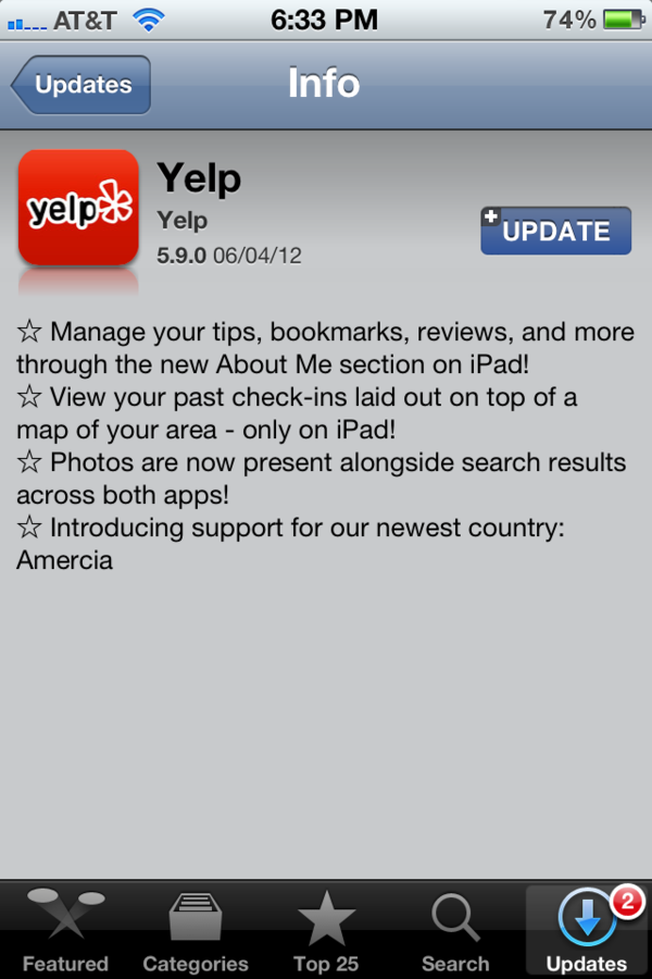 MattSTKC's tweet image. Lol oh @Yelp iOS update release notes - #subtlehumor