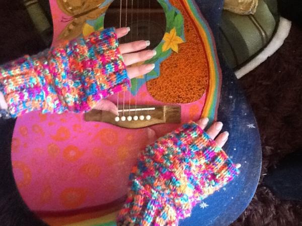 Rainbow fingerless mittens #2