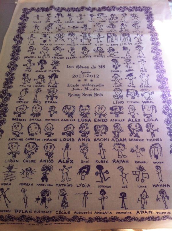 ayadoux's tweet photo. Un torchon les élèves de maternelle de l'école de LINO! 学校で子供達の描いた自画像がナップに♡可愛いくて使えません！さて、LINOはどれでしょう⁈ http://t.co/nor76YCS