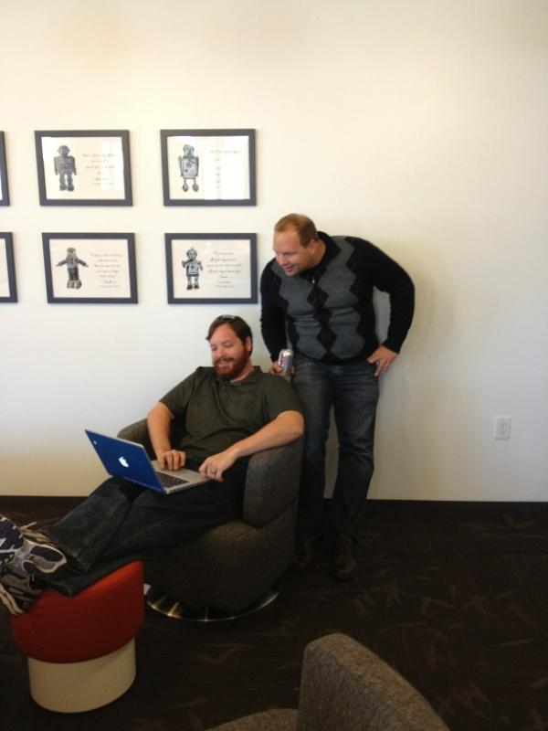 anoop's tweet image. Matt and Dan working hard from our new SF office.