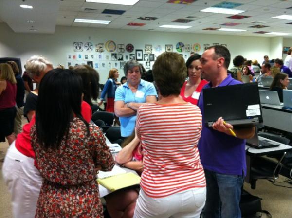 msatcary's tweet image. Participants playing TPACK bingo, considering how they might combine content/tech/pedagogy #CAEdTech