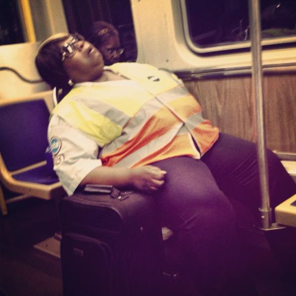 JonnieRockit's tweet photo. Look at momma on the train resting. http://t.co/evmZGcTF