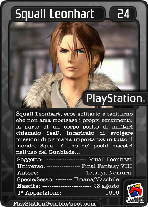 PlayStationGen's tweet image. Ecco a voi la #PSCard di oggi, dedicata al mitico #SquallLeonhart di #FFVIII -