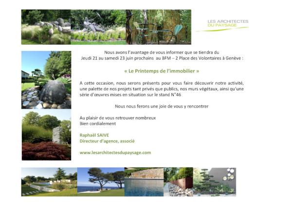 Nous serons présents au PRINTEMPS DE L'IMMOBILIER à Genève du  21 au 23 /06. stand 46.