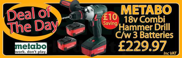 AngliaTools's tweet photo. Deal of the Day, Metabo SB18LTX 18v Combi 3 x Li-ion Batteries only £229.97inc vat. http://t.co/ugA0pL4P #DailyDeals http://t.co/Khqk98CP