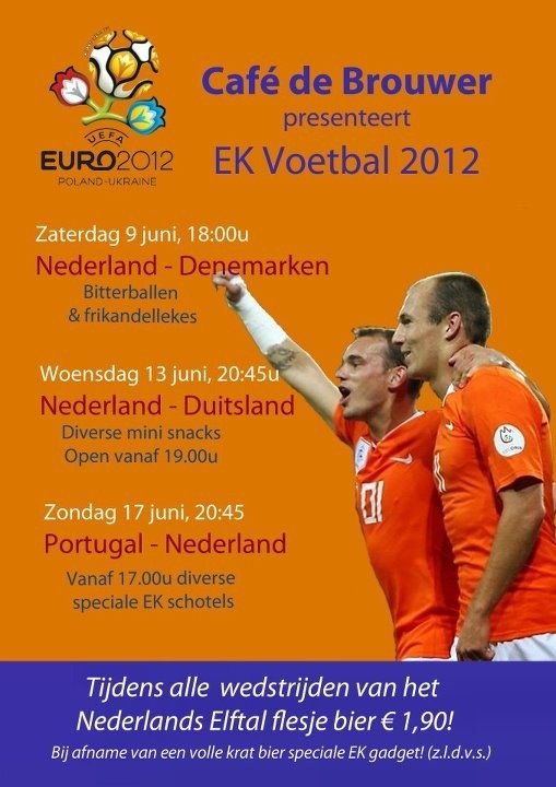Cafe_deBrouwer's tweet photo. Vanavond zijn we al vanaf 17:45 geopend om met Den - Por in de stemming te komen voor DE wedstrijd van het EK! http://t.co/I0n7FU35