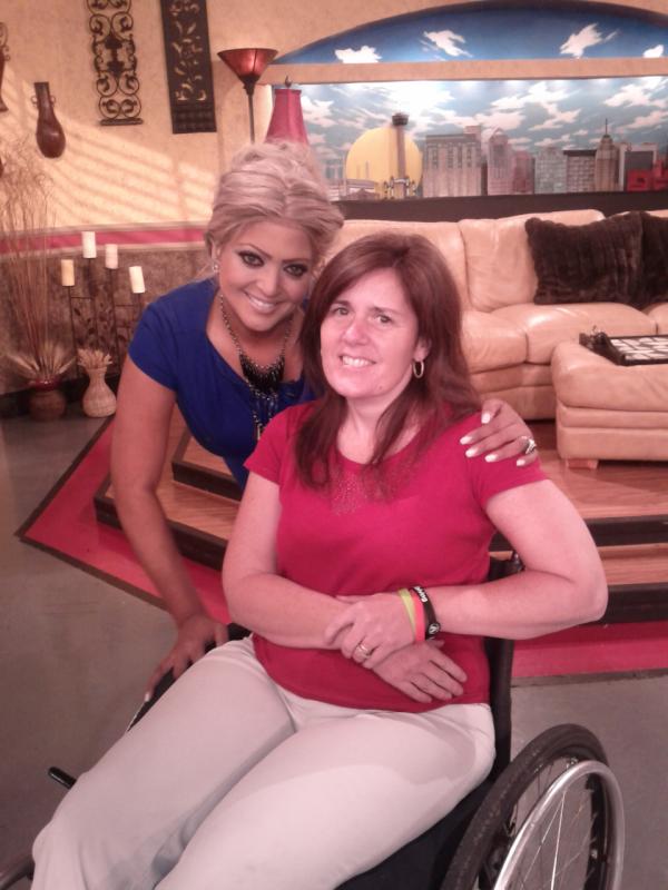 WalkRunBarkSA's tweet photo. Our chair, Donna McCain, and the lovely @TheBridgetSmith host of @GreatDaySA. #WLMSA #MADD http://t.co/jNsau04Y