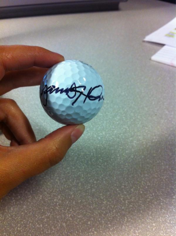 Amanda_Balionis's tweet photo. This @jamasahn autographed ball is gonna be worth mucho $$$$ if he keeps this play up! #tiedfor2nd #vintageswag http://t.co/BsoNHojg