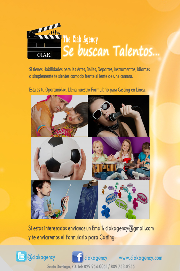 CiakAgency's tweet image. Se buscan talentos!! Atrevete a mostrar el tuyo... #CastingRD
