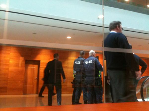 Police and paramedics swoop on Melb County Court. Justice system client cracks it. Pic courtesy @David_HurleySHS