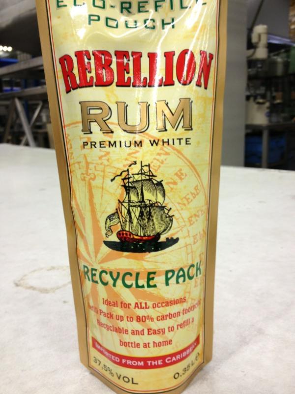 Rory_Butternuts's tweet photo. Rebellion Rum in a pouch at Toorank Distillery. Pouches are what all the supermarkets want these days, apparently. http://t.co/v3M5eDND