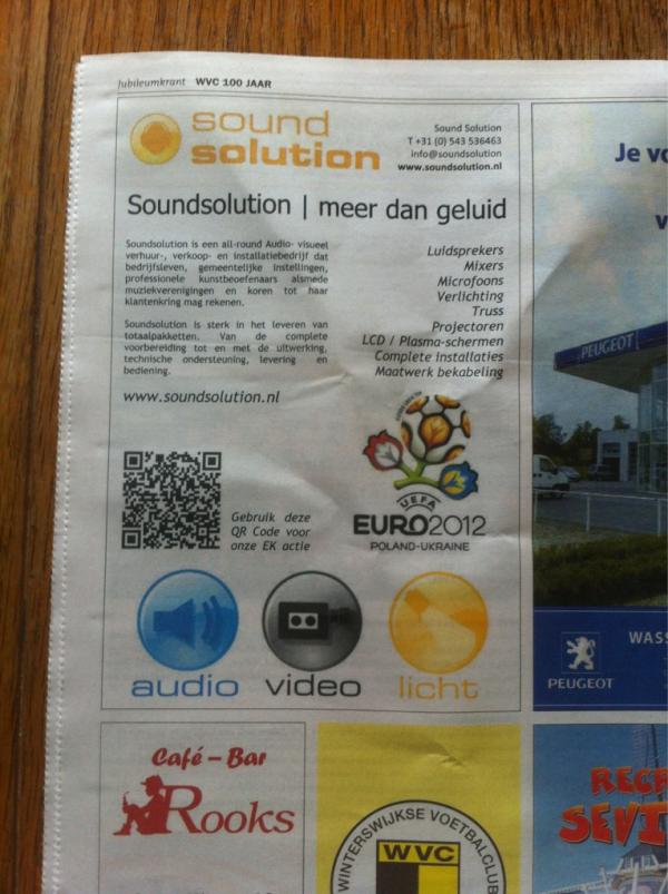 soundsolutionNL's tweet photo. #soundsolutionNL in de jubileumkrant van de 100 jarige voetbalvereniging WVC. http://t.co/9Y4EW07Y