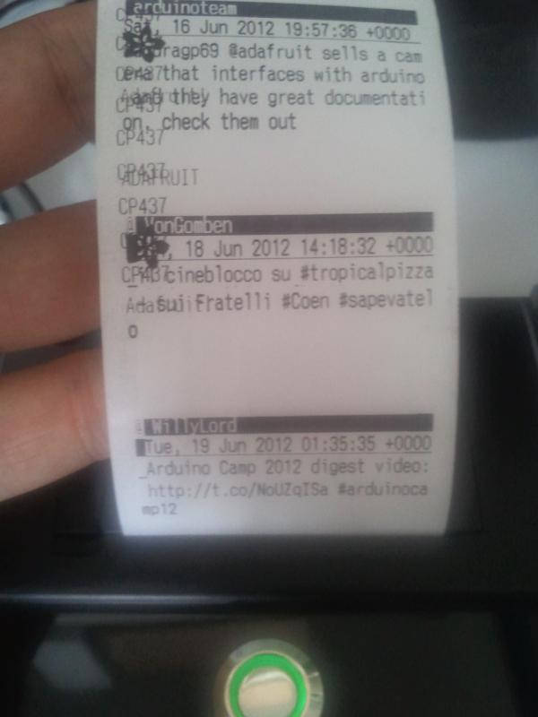 VonGomben's tweet image. E il Vanzati mi ha finito la thermal printer che stampa le hashtag #officineArduino mandateci un pensiero!