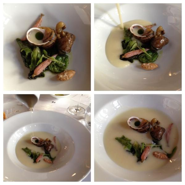 mesamarcada's tweet image. Creme de alho e amêndoas, caracoletas, alfaces e rabanetes do Pedro e o Lobo . Converte mesmo quem não ama caracóis.