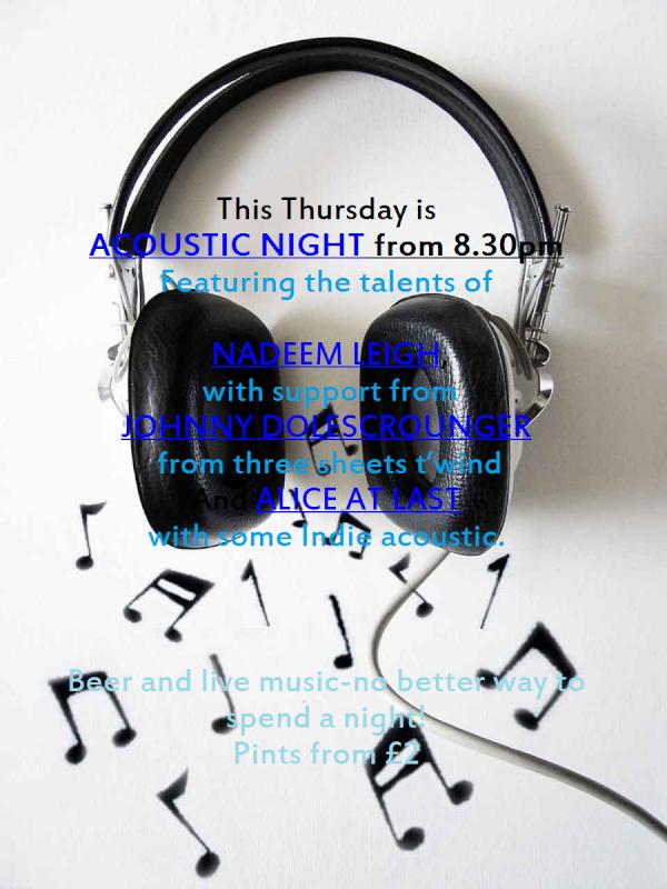 Come and join us for great beer and live music on Thursday from 8.30pm 'til late.