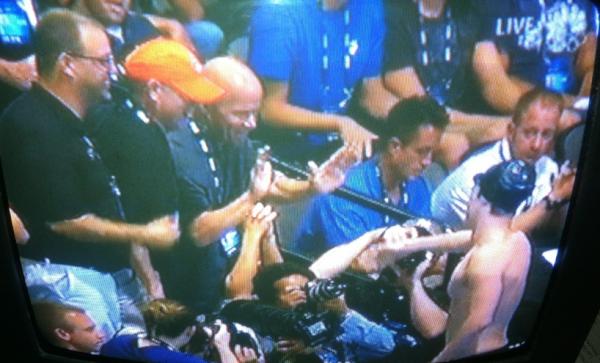 Georgia's coaches congratulate Andrew Gemmell as all get some NBC face time. #2012swimtrials