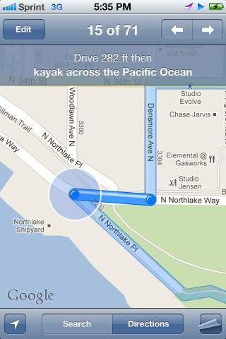 SeanPercyTravis's tweet photo. Yes! This is a real direction given by google maps. Amazing. http://t.co/17NkTxGw