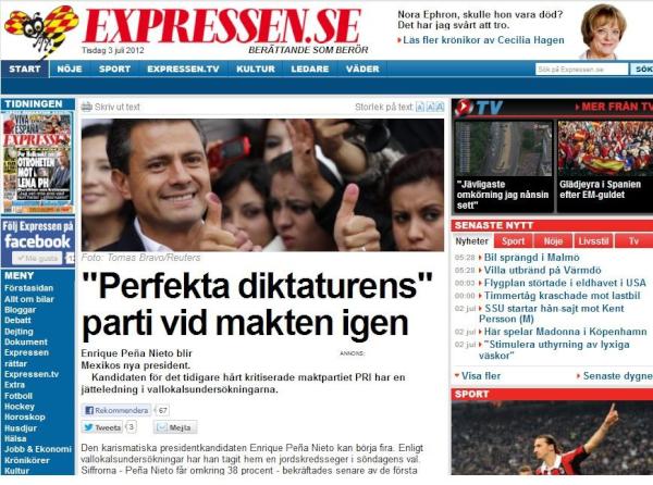 alconsumidor's tweet photo. RT @KarlaDavila: En Suecia, diario Expressen títula: "La Dictadura perfecta" PRI 1 vez más. #AMLO @julioastillero http://t.co/AaMLqVQp #epn