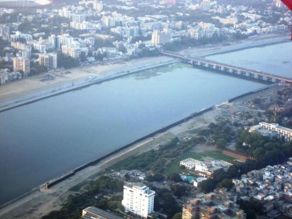 An Awesome Ariel view of Riverfront Ahmedabad.