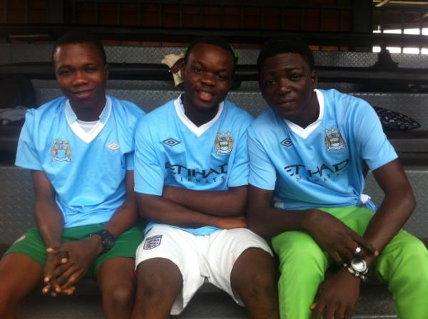 ManCity's tweet photo. LAGOS: Meet Nigeria's version of @aguerosergiokun, @EdDzeko and Mario Balotelli! Dawit, Funsani and Hondo. #MCFC http://t.co/ellgsozn