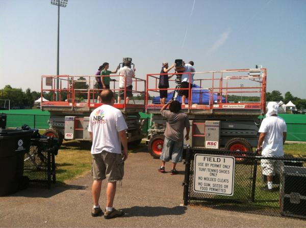 ICFHBombers's tweet photo. “@USAFieldHockey: More set up for the NBC Sports Network live broadcast of USA vs ARG tomorrow at 1:30 ET http://t.co/b1JbdoCO”