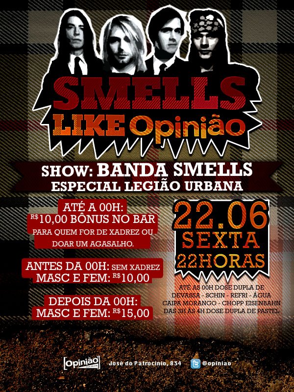 rmaranga's tweet photo. Hoje Smells Like especial Legião Urbana + dose dupla de chopp Eisenbahn até as 24h = 22h = Bar @opiniao http://t.co/pg121hZ7