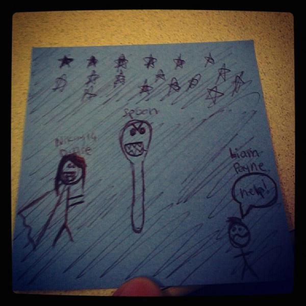nikayla_97's tweet photo. @onedirection Liam, I drew this for you (: I know you're scared of spoons so this is me saving you! http://t.co/EUbE2Wvz