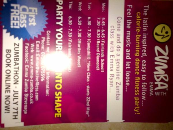 A4LStevenage's tweet photo. !!Zumbathon 7th July!! Contact Emma: 07590075596 Email: emma@active4less.com or Simply tweet back to this Post! http://t.co/o7R2KjC3