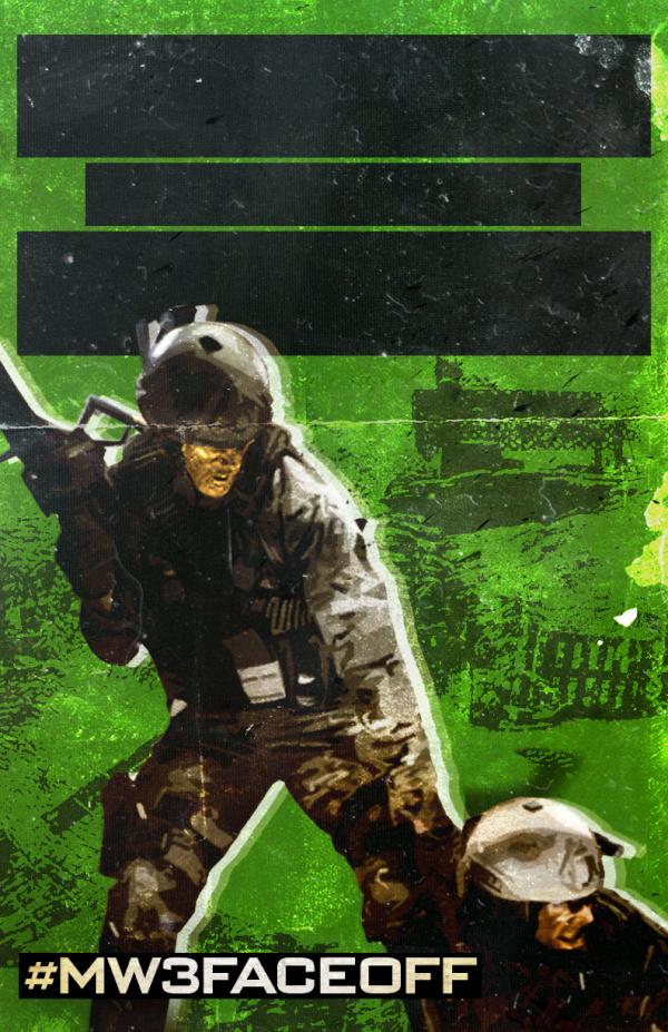 CallofDuty's tweet photo. What's YOUR Face Off phrase? Reply w/ a short #MW3FaceOff slogan &amp; we might feature it on an #MW3 poster next week! http://t.co/cy9iP1ed