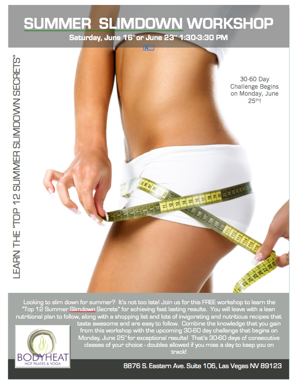 doTERRAdetox's tweet photo. VEGAS "Top 12 Summer Slimdown Secrets" Nutrition &amp; Detoxification Workshop @ Body Heat Yoga &amp; Pilates - Sat 1:30-3:30 http://t.co/3qxXTX35