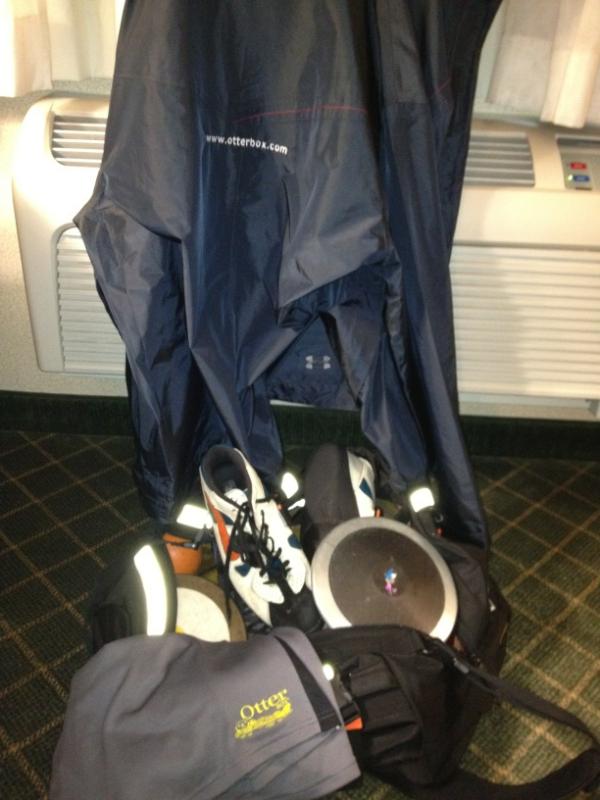 ThrowTrain's tweet image. Drying out the water shoes and my rain gear from @OtterBox wet day today but a good practice still.