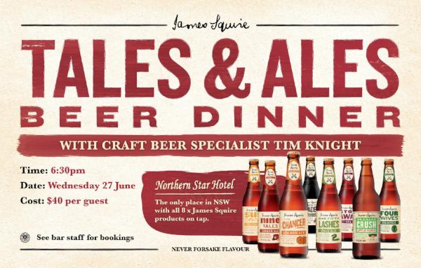 NorthernStarHtl's tweet photo. Awesome James Squire Dinner on Wed 27 June 6.30pm. $40pp for 3 courses &amp; beer to match.Call 49611087 for reservations. http://t.co/ASfXfowJ