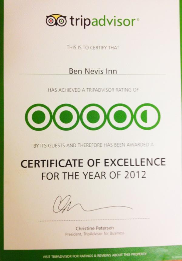Big thanks to our customer who rated us on tripadvisor we have been awarded with a certificate of excellence for 2012