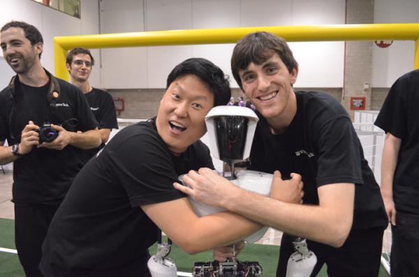VTEngineering's tweet photo. CHARLI wins Adult-Sized Soccer competition at #RoboCup. He won 3-0 against Tsinghua Hephaestus. @romelavt http://t.co/KHAf03IC