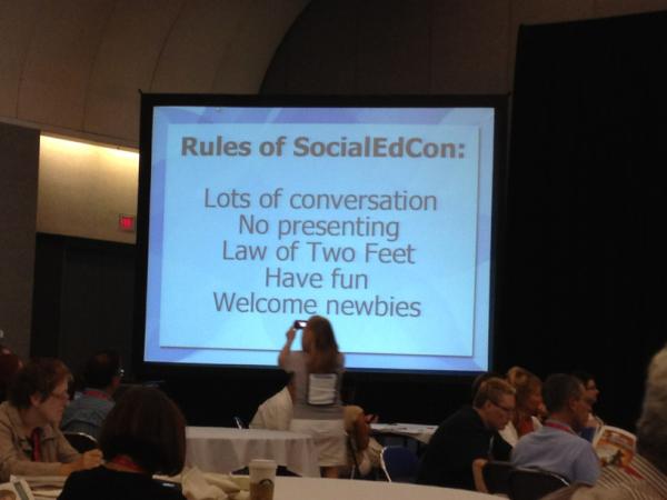 wkingbg's tweet photo. The rules of #socialedcon at #iste12 http://t.co/aOOXLzW6