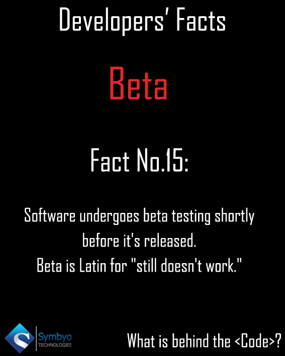 Symbyo's tweet image. What is Beta for Software Developers?
#DeveloperFact #BehindTheCode #Quotes