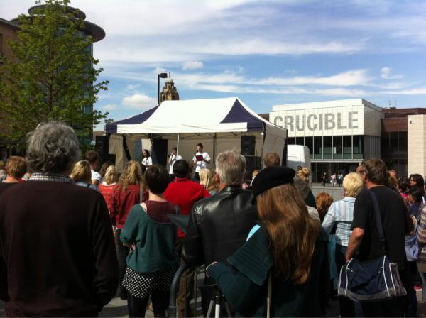 NSDFest's tweet photo. #isdf Ensemble and Slung low entertaining the crowds as Sheffield welcomes the Olympic Torch http://t.co/4emzZJSQ