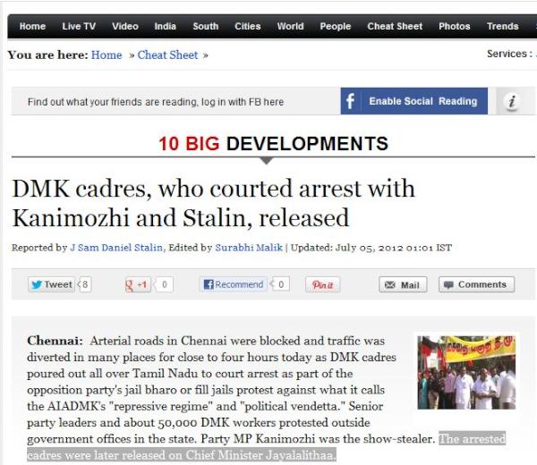 suku01's tweet photo. #NDTV says "The arrested cadres were later released on Chief Minister Jayalalithaa."  Really NDTV?  You sure? http://t.co/7xXpuWH1