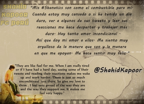 shahidkapoorFC's tweet photo. @shahidkapoor talking about #Shanatics , beautiful creation by @SKapoorPeru http://t.co/LiDKOZx0