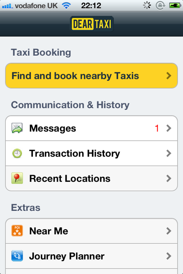 DearTaxi's tweet image. Have a look at a screen shot of the @DearTaxi app home page