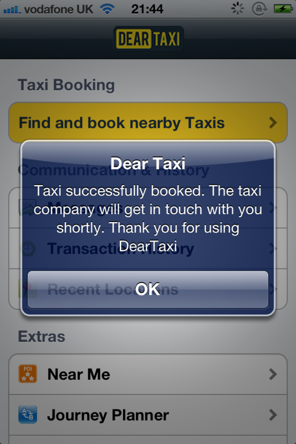 DearTaxi's tweet image. Have a look at a screen shot of the @DearTaxi app showing journey booking notification.
