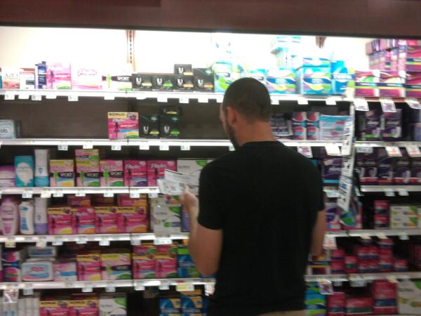 MarkHooven's tweet image. Two guys shopping for tampons and taking pics.  #thisishowiparty @Oldmanhaines